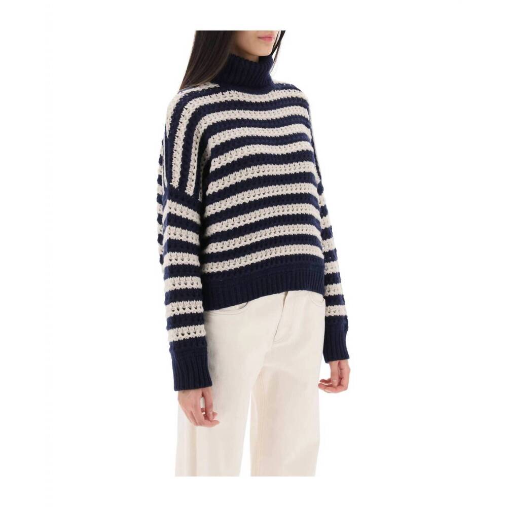 NEW BRUNELLO CUCINELLI wool striped sweater in navy